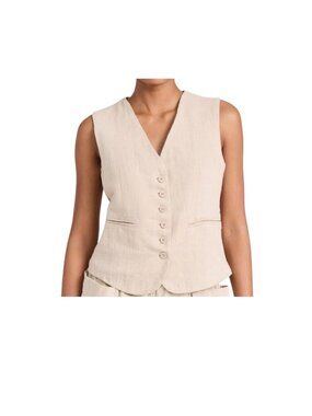 Blank NYC Ocean Eyes Vest Beige Linen Blend Button Front Tailored Top
